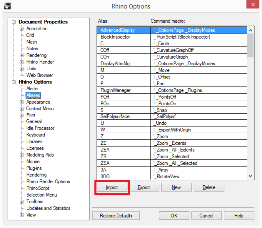 犀牛如何导入AutoCAD的自定义快捷键